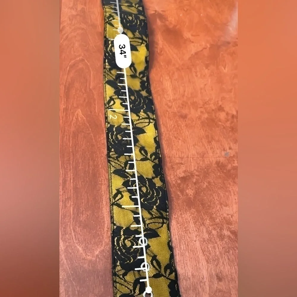 Artisan Belt Fabric Gold & Black Floral Lace Wide Faux Leather Boudoir 34
